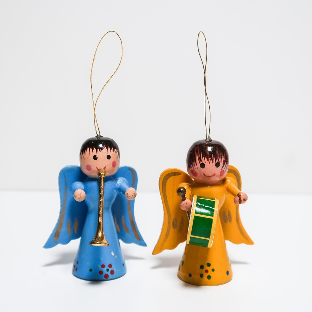 Vintage Wood Christmas Ornaments Lot of 2 Angels